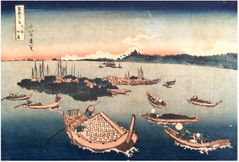 36 Views of Mt Fuji #12 Tsukuda-Jima by Hokusai Black Outline