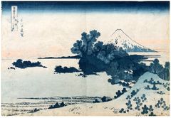 36 Views of Mt Fuji #13 Seven Miles Beach by Hokusai Blue Outline