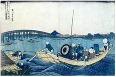 36 Views of Mt Fuji # 22 Viewing Sunset by Hokusai Black Outline