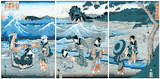 7 Miles Beach in Sagami Province Triptych by Hiroshige II