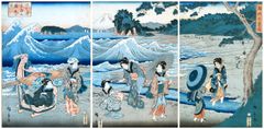 7 Miles Beach in Sagami Province Triptych by Hiroshige II
