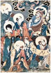 A Theatrical Parody of the Sixteen Arhats by Utagawa Kuniyoshi