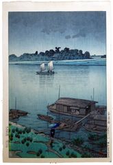 Arakawa River in May Rain by Kawase Hasui "E" Seal