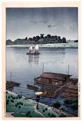 Arakawa River in May Rain by Kawase Hasui 1st Ed.