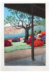 Bijin in an Azalea Garden by Kawase Hasui