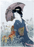Bijin in Autumn Garden by Suzuki Kason