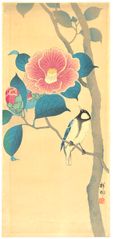 Japanese Bunting on Camellia by Ohara Koson