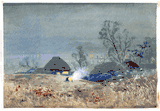Bonfire Near Lake Biwa by Fukutaro Terauchi Watercolor