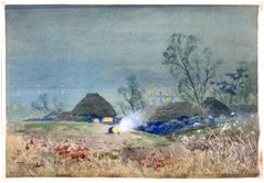 Bonfire Near Lake Biwa by Fukutaro Terauchi Watercolor