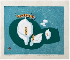 Caterpillar on Skunk Cabbage by Umetaro Azechi 