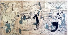 Cherry Blossom Banquet by Utamaro Triptych