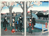 Cherry Blossom Promenade by the Tama River by Ando Hiroshige
