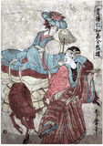 Court Lady on Horse and Attendant by Utamaro