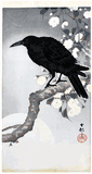 Crow on a Cherry Branch by Moonlight by Ohara Koson
