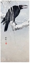 Crow on a Snowy Bough by Ohara Koson