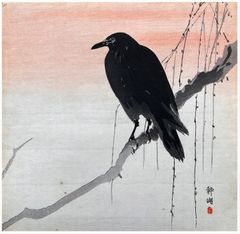 Crow on Willow Branch by Okuhara Seiko