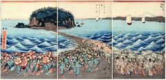 Crowds Visiting the Shrine of Benzaiten by Ando Hiroshige