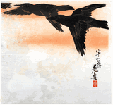 Crows in Flight at Sunrise by Shibata Zeshin