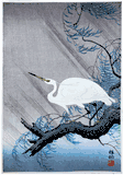 Egret on a Bough of a Willow Tree by Ohara Koson