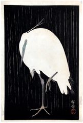Egret on Rainy Night by Ohara Koson 1st Ed.