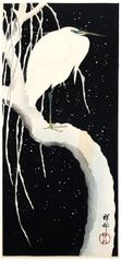 Egret on Snowy Branch by Ohara Koson