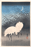 Egrets and Crescent Moon by Ohara Koson Pre WWII
