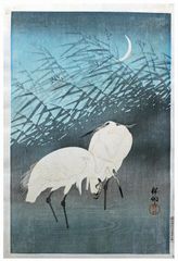 Egrets and Crescent Moon by Ohara Koson pre WWII