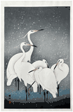 Group of Egrets in Snow by Ohara Koson