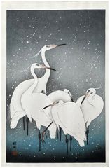 Group of Egrets in Snow by Ohara Koson