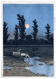 Evening Moon at Nakanoshima Park by Kawase Hasui