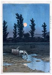 Evening Moon at Nakanoshima Park by Kawase Hasui