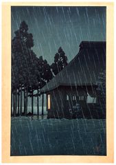 Evening Rain at the lakeside Tearoom by Kawase Hasui 1st Ed.