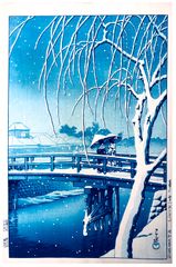 Evening Snow at Edogawa by Kawase Hasui 1st Ed.
