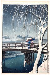 Evening Snow at Edogawa by Kawase Hasui 1st Ed.