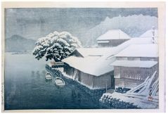 Evening Snow at Ishinomaki by Kawase Hasui 6mm Seal