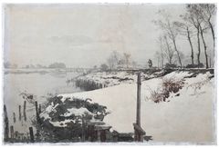 Fisherman in Winter by Hiroshi Yoshida Watercolor