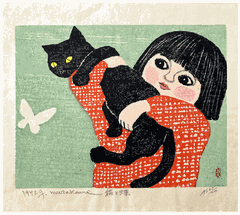 Girl and Cat by Murakami Gyojin