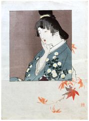 Girl and Maple Leaves by Hanko Kajita
