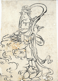Goddess Kannon Playing Drums Attributed to Hokusai Hanshita-e