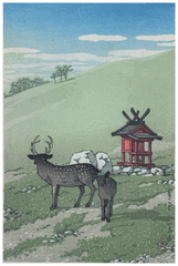 Deer Strolling Along Kasuga Shrine by Kawase Hasui 