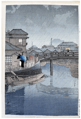 Rain at Shinagawa by Kawase Hasui 