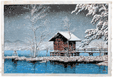 Kansanomiya Shrine at Lake Tazawa by Kawase Hasui "A" Seal