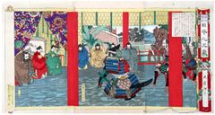 Kato Kiyomasa Received by the Court Triptych by Yoshitoshi