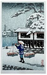 Flower Seller in Snowy Day by Kawase Hasui
