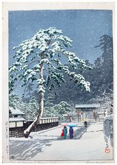 Honmonji Temple in Snow by Kawase Hasui 