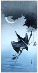 Kingfisher and Crescent Moon by Yoshimoto Gesso