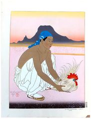 Les Deux Adversaires Gauche Coree by Paul Jacoulet