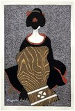 Maiko in Black Kimono by Kiyoshi Saito