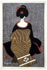 Maiko in Black Kimono by Kiyoshi Saito