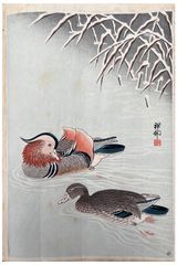 Mandarin Ducks in Snow by Ohara Koson